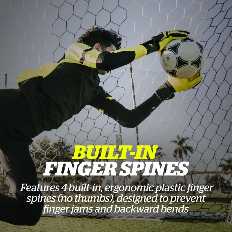 Storelli Gladiator Recruit 3.0 Goalkeeper Gloves, Entry-Level Soccer Goalie Gloves with 4 Built-in Finger Spines, High-Impact Hand Protection, 1 Pair, Black & Yellow, Size 7 - Image 3